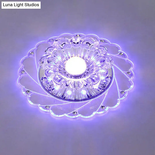 Sleek Crystal Flush Mount Ceiling Light With Led Flower Design For Entryway Clear / 3W Blue