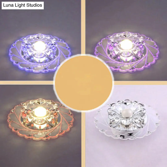 Sleek Crystal Flush Mount Ceiling Light With Led Flower Design For Entryway Clear / 3W 6 Color