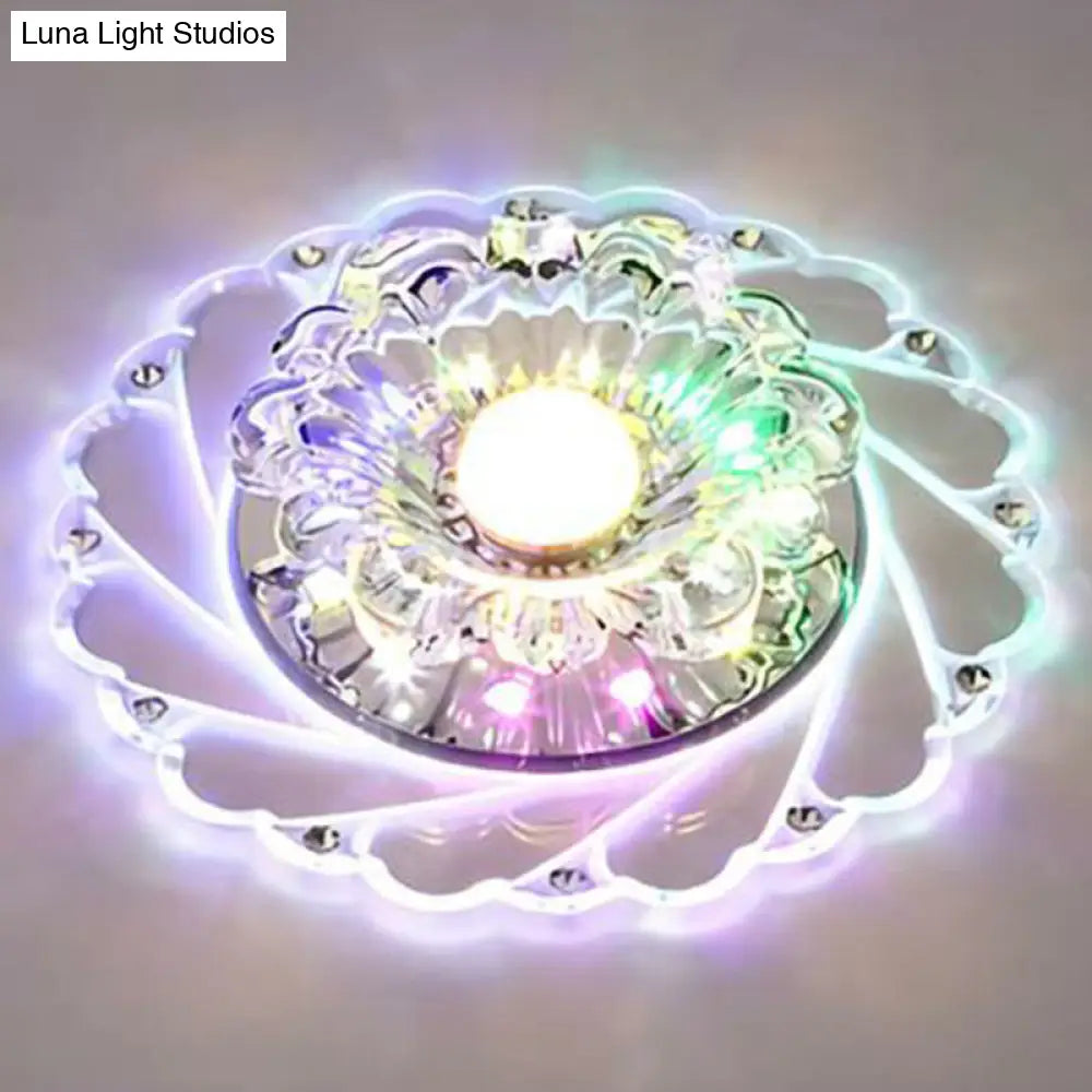 Sleek Crystal Flush Mount Ceiling Light With Led Flower Design For Entryway Clear / 3W Multi Color