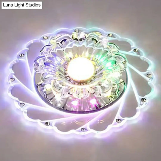 Sleek Crystal Flush Mount Ceiling Light With Led Flower Design For Entryway Clear / 3W Multi Color