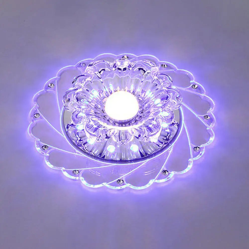 Sleek Crystal Flush Mount Ceiling Light With Led Flower Design For Entryway Clear / 3W Blue