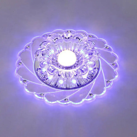 Sleek Crystal Flush Mount Ceiling Light With Led Flower Design For Entryway Clear / 3W Blue