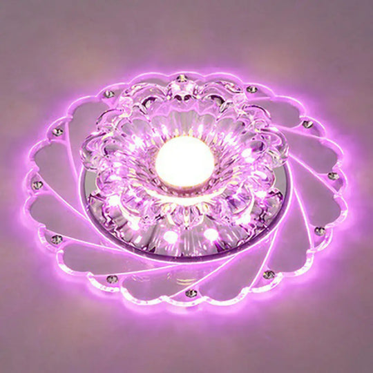 Sleek Crystal Flush Mount Ceiling Light With Led Flower Design For Entryway Clear / 3W Purple