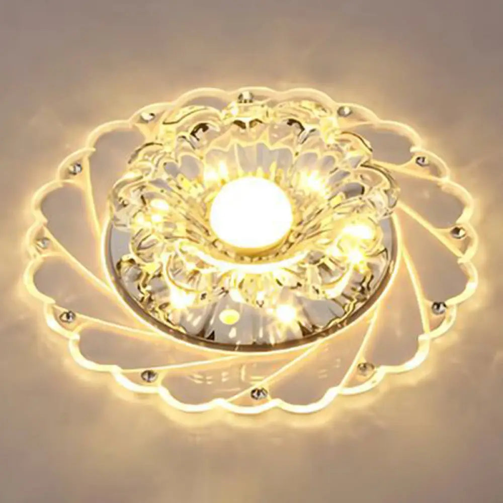 Sleek Crystal Flush Mount Ceiling Light With Led Flower Design For Entryway Clear / 3W Warm