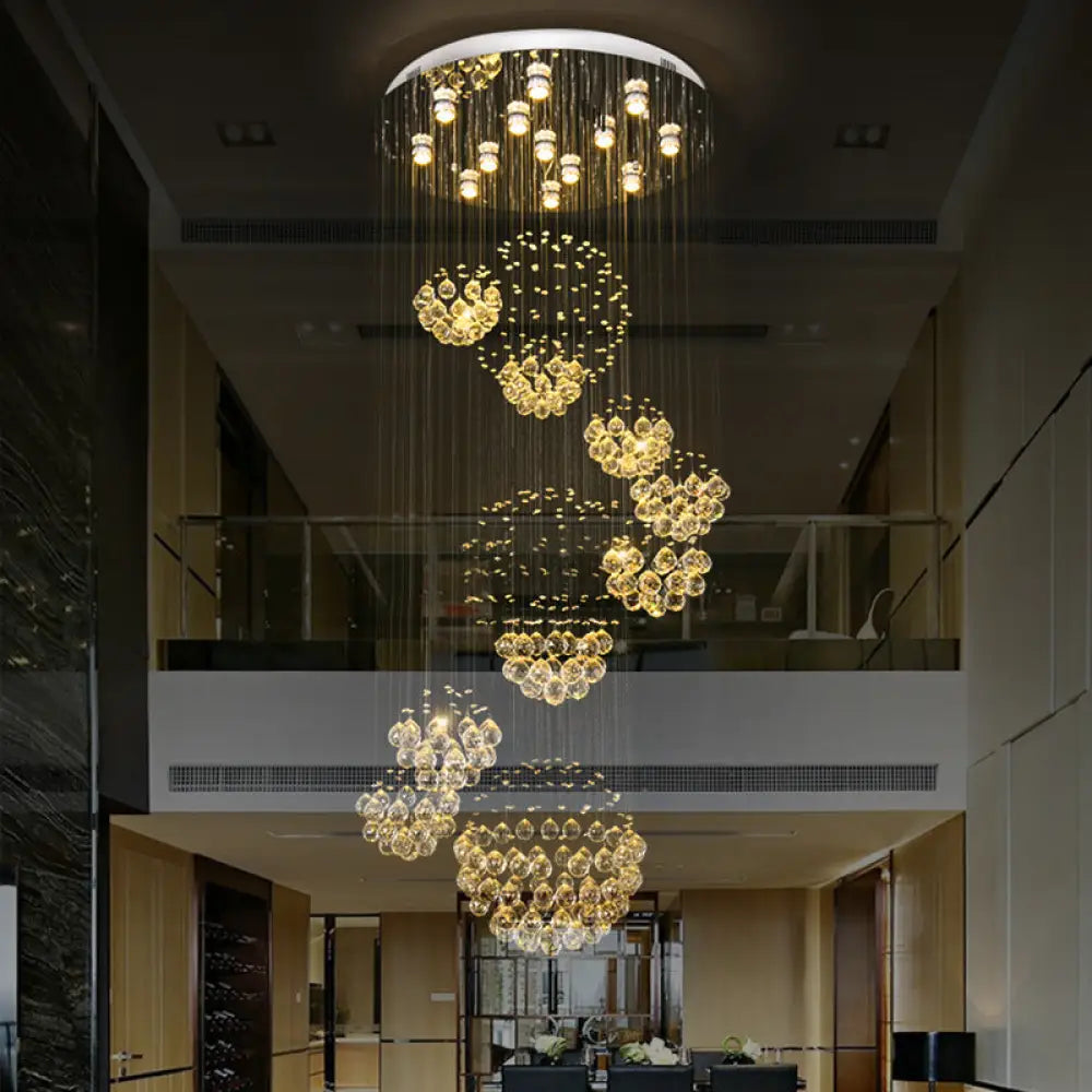 Sleek Crystal Gold Cluster Pendant Light With Modern Led 13 Heads Spiral Design For Hanging Ceiling