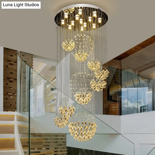 Sleek Crystal Gold Cluster Pendant Light With Modern Led 13 Heads Spiral Design For Hanging Ceiling