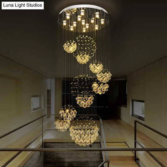 Sleek Crystal Gold Cluster Pendant Light With Modern Led 13 Heads Spiral Design For Hanging Ceiling