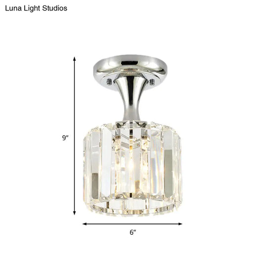 Sleek Crystal Kitchen Flush Light: Spiral Cone Cylinder Design With Chrome Finish