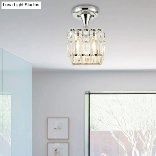 Sleek Crystal Kitchen Flush Light: Spiral Cone Cylinder Design With Chrome Finish / Square