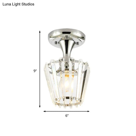 Sleek Crystal Kitchen Flush Light: Spiral Cone Cylinder Design With Chrome Finish
