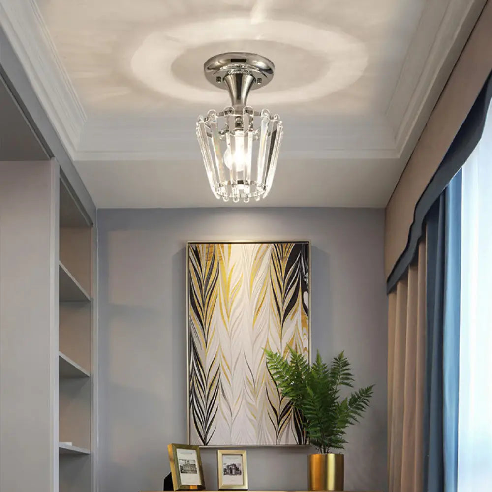 Sleek Crystal Kitchen Flush Light: Spiral Cone Cylinder Design With Chrome Finish /