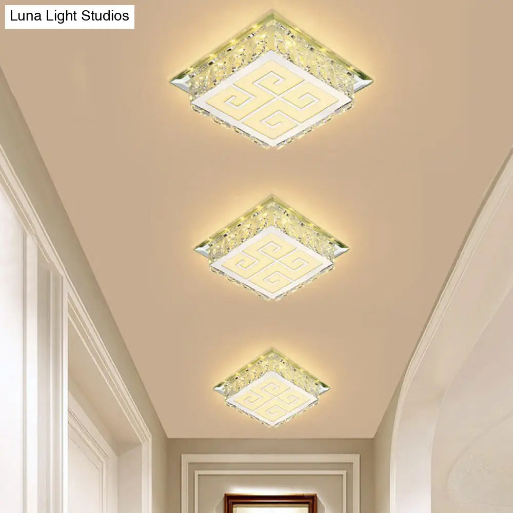 Sleek Crystal Led Flush Ceiling Light Stylish Square Design For Foyer Clear / Warm Trellis