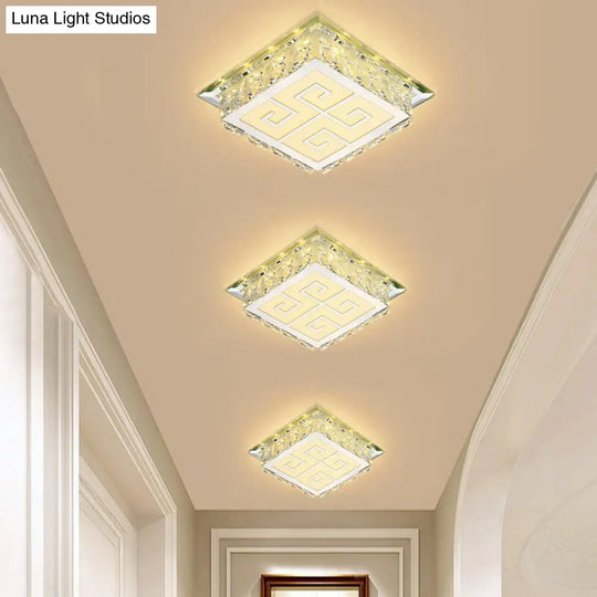 Sleek Crystal Led Flush Ceiling Light Stylish Square Design For Foyer Clear / Warm Trellis