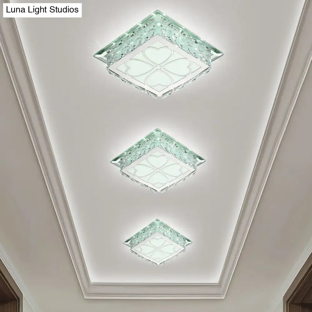 Sleek Crystal Led Flush Ceiling Light Stylish Square Design For Foyer Clear / White Loving Heart