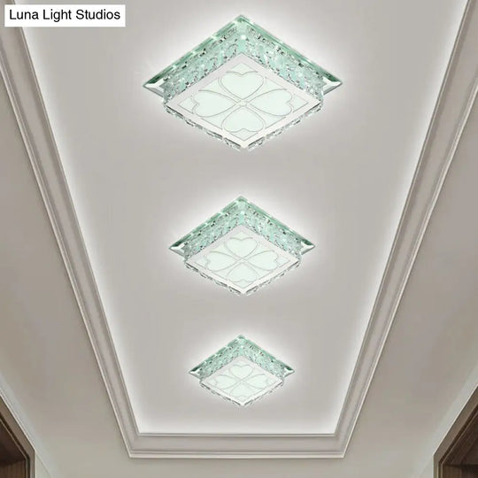 Sleek Crystal Led Flush Ceiling Light Stylish Square Design For Foyer Clear / White Loving Heart