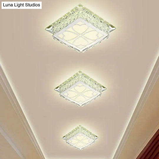 Sleek Crystal Led Flush Ceiling Light Stylish Square Design For Foyer Clear / Third Gear Loving