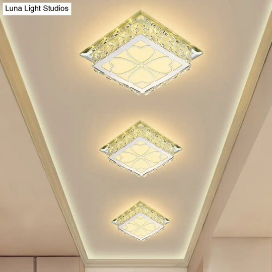 Sleek Crystal Led Flush Ceiling Light Stylish Square Design For Foyer Clear / Warm Loving Heart