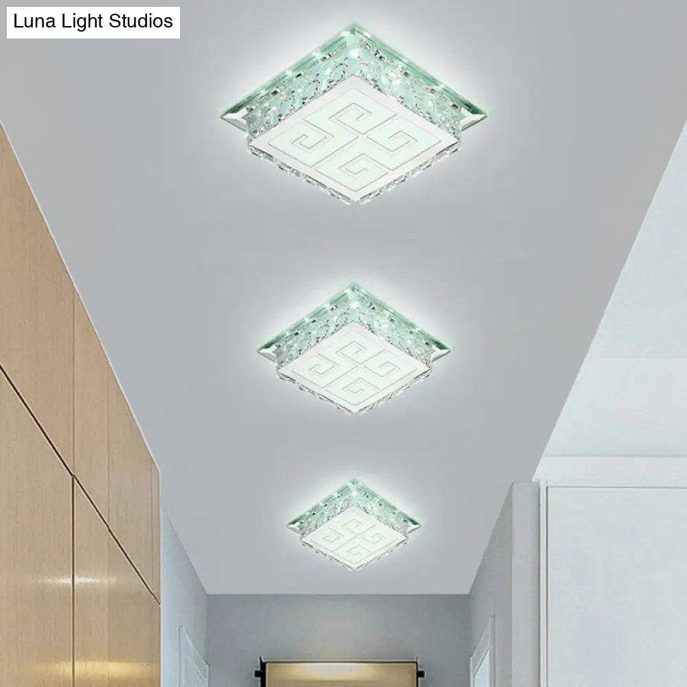 Sleek Crystal Led Flush Ceiling Light Stylish Square Design For Foyer Clear / White Trellis