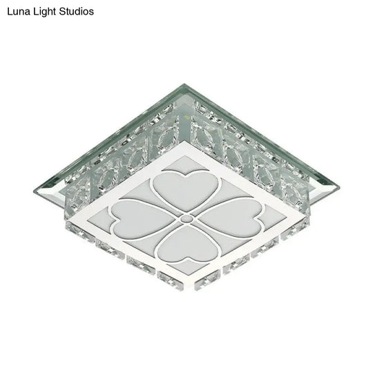 Sleek Crystal Led Flush Ceiling Light Stylish Square Design For Foyer