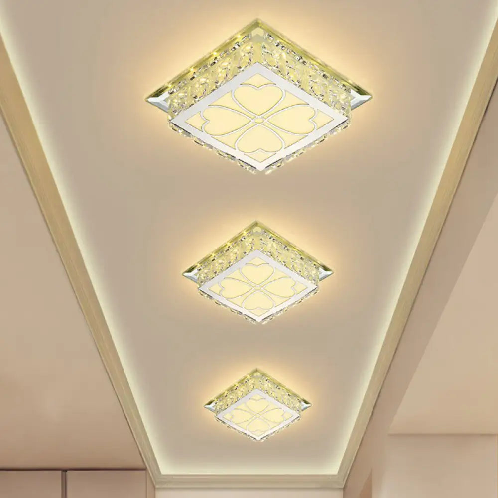 Sleek Crystal Led Flush Ceiling Light – Stylish Square Design For Foyer Clear / Warm Loving Heart