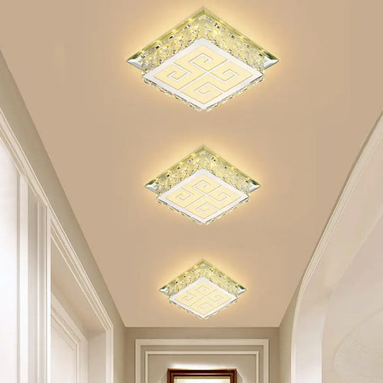 Sleek Crystal Led Flush Ceiling Light – Stylish Square Design For Foyer Clear / Warm Trellis