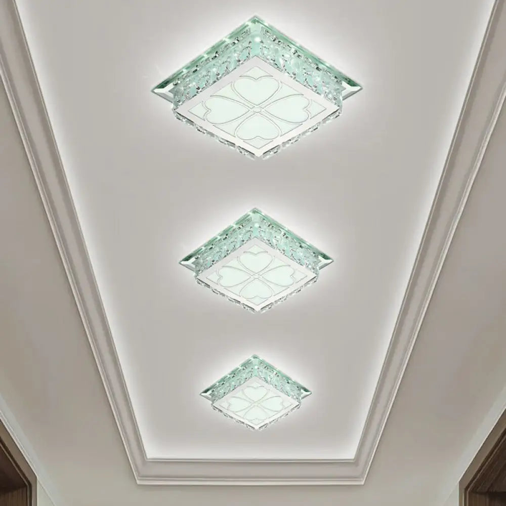 Sleek Crystal Led Flush Ceiling Light – Stylish Square Design For Foyer Clear / White Loving Heart