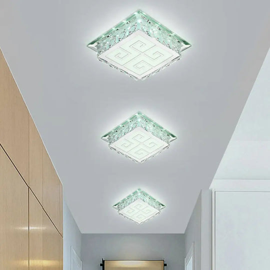 Sleek Crystal Led Flush Ceiling Light – Stylish Square Design For Foyer Clear / White Trellis