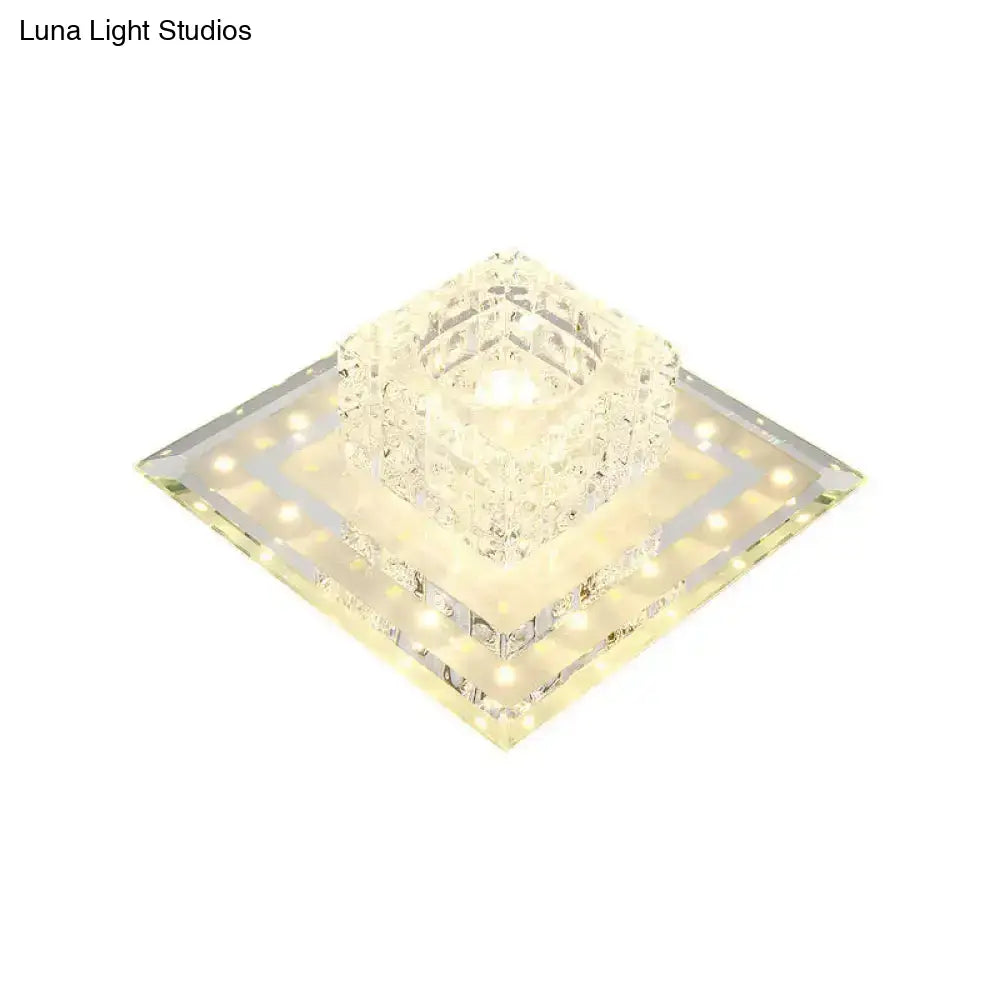 Sleek Crystal Led Foyer Ceiling Light - Geometric Design Chrome Flush Mount