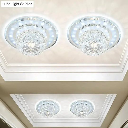 Sleek Crystal Led Foyer Ceiling Light - Geometric Design Chrome Flush Mount