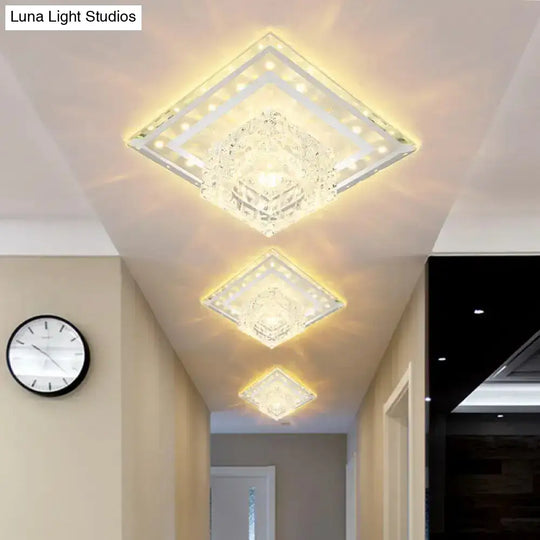 Sleek Crystal Led Foyer Ceiling Light - Geometric Design Chrome Flush Mount