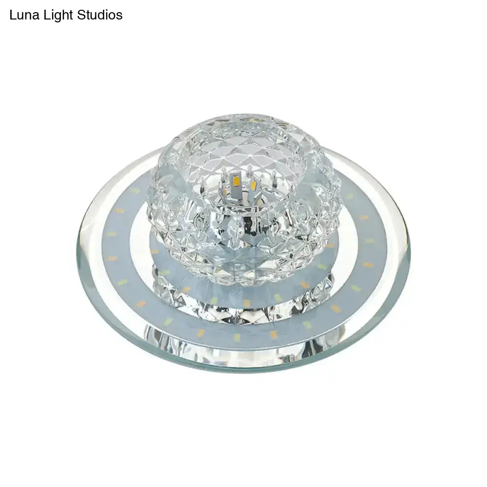 Sleek Crystal Led Foyer Ceiling Light - Geometric Design Chrome Flush Mount