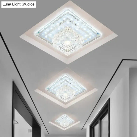 Sleek Crystal Led Foyer Ceiling Light - Geometric Design Chrome Flush Mount