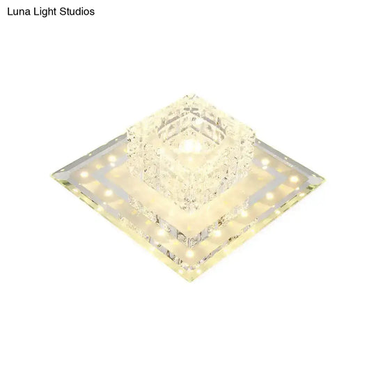 Sleek Crystal Led Foyer Ceiling Light - Geometric Design Chrome Flush Mount