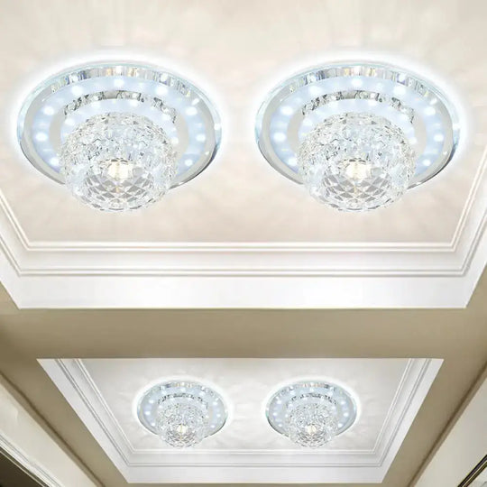 Sleek Crystal Led Foyer Ceiling Light - Geometric Design Chrome Flush Mount / White Round