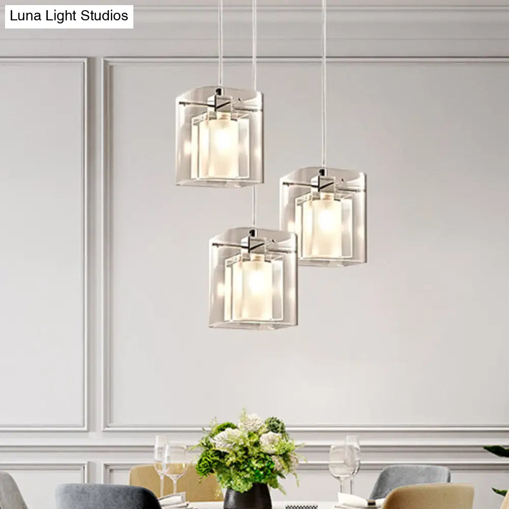 Sleek Crystal Pendant Ceiling Light With 3 Bulbs - Chrome And Multi-Light Design For Dining Hall