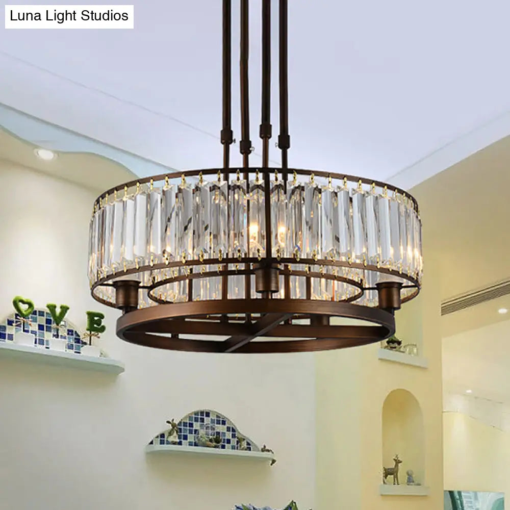 Sleek Crystal Rectangle 5-Light Coffee Ceiling Fixture - Round Semi Flush Mount For Modern Décor