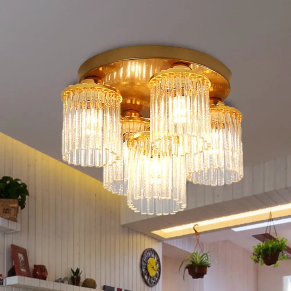 Sleek Crystal Rod Ceiling Light Fixture - Postmodern Semi Flush Mount Lamp (5/10/12 Heads) 5 / Brass