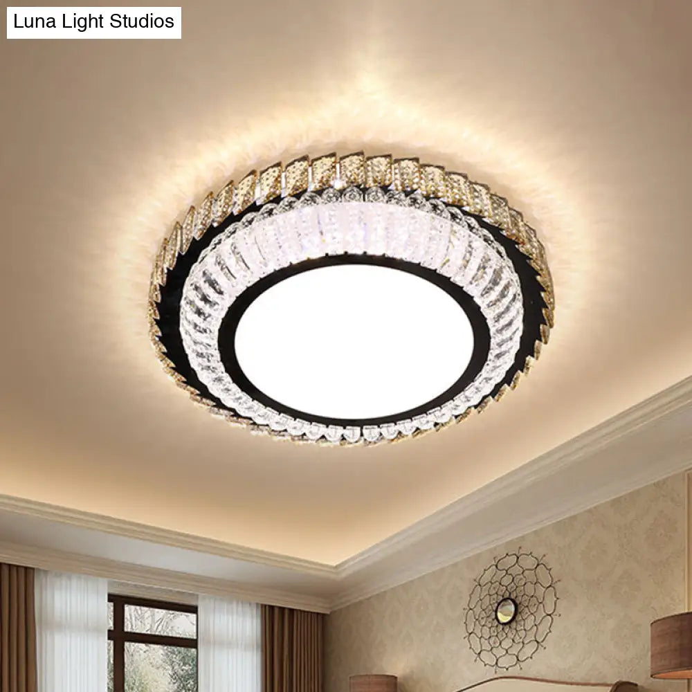 Sleek Crystal Round Ceiling Flush Mount Led Lamp In Stainless Steel - Ideal For Simplicity Bedroom
