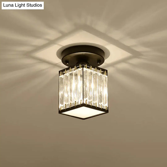 Sleek Crystal Semi Flush Mount Ceiling Light For Foyer - Round/Square Shape Small Size 1 Bulb