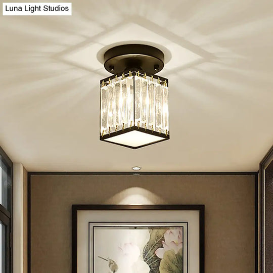 Sleek Crystal Semi Flush Mount Ceiling Light For Foyer - Round/Square Shape Small Size 1 Bulb