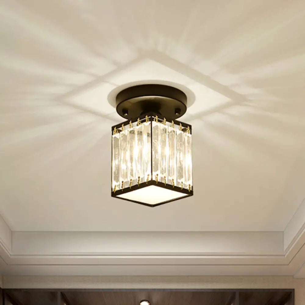 Sleek Crystal Semi Flush Mount Ceiling Light For Foyer - Round/Square Shape Small Size 1 Bulb