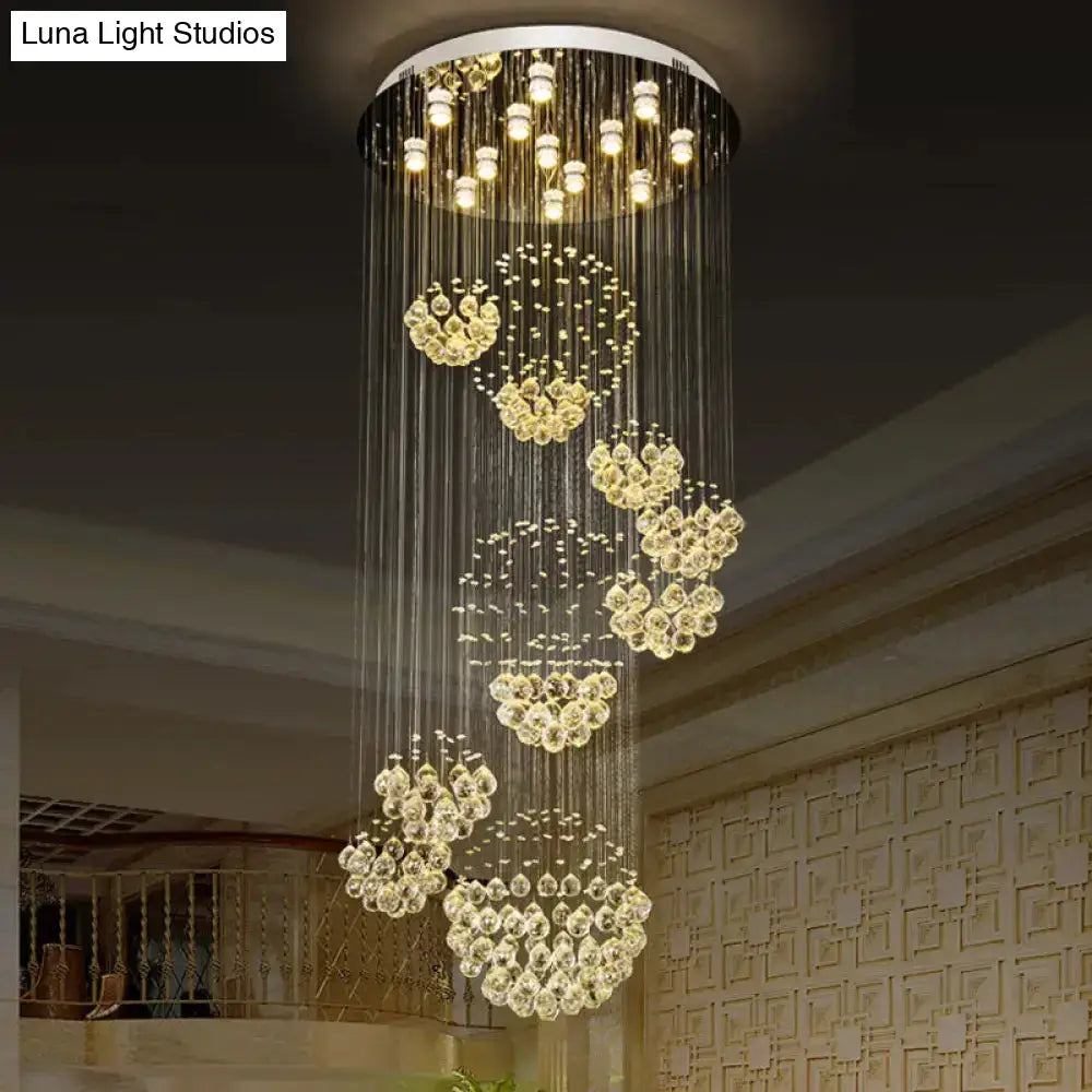 Sleek Crystal Sphere Ceiling Light: Modern 13-Bulb Stainless Steel Flush Mount Fixture