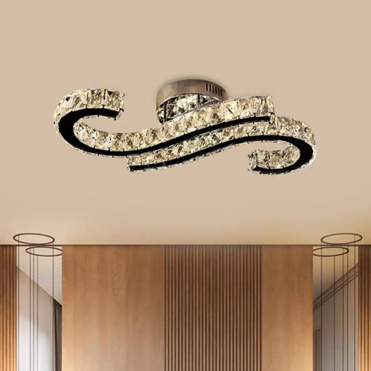 Sleek Crystal Stainless - Steel Ceiling Flush With Led Semi Mount Lighting In Warm/White Light /