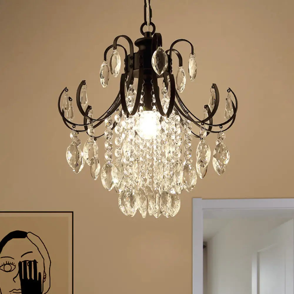 Sleek Crystal Strand Hanging Ceiling Light - Black/Gold Finish Black