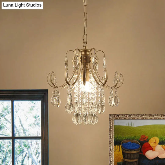 Sleek Crystal Strand Hanging Ceiling Light - Bent Arm Suspension Black/Gold Finish