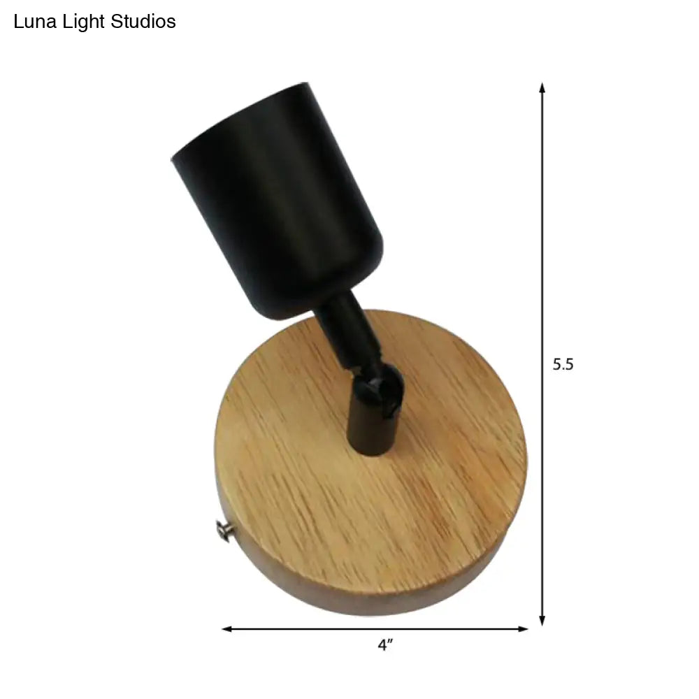 Sleek Cup-Shaped Mini Wall Lamp Minimalist Wood & Metal Fixture Light In Black