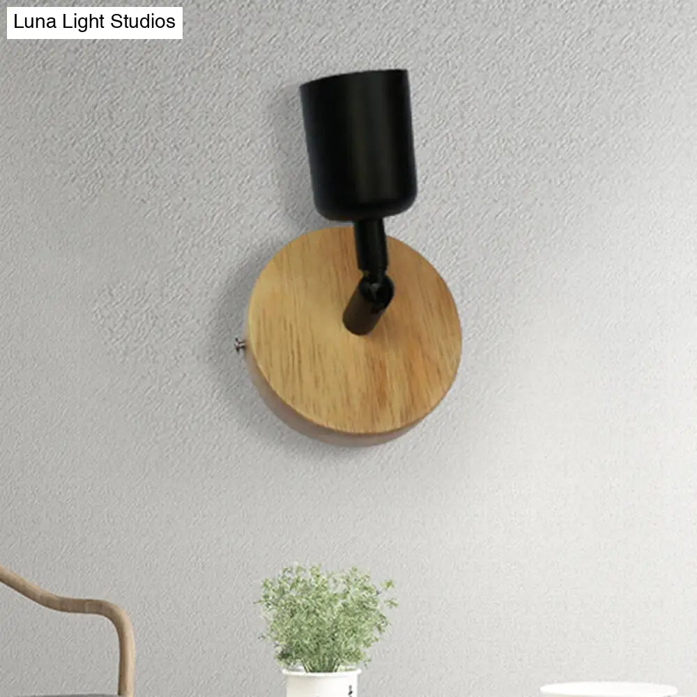 Sleek Cup-Shaped Mini Wall Lamp Minimalist Wood & Metal Fixture Light In Black