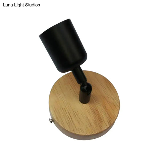 Sleek Cup-Shaped Mini Wall Lamp Minimalist Wood & Metal Fixture Light In Black