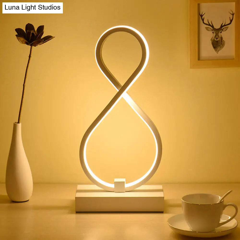 Sleek Curve Led Table Lamp For Living Room Nightstand - Simplicity Style Metallic Finish