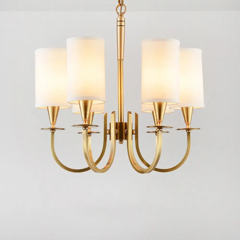 Sleek Cylinder Fabric Chandelier In Brass - Minimalist Living Room Pendant Fixture 6 /